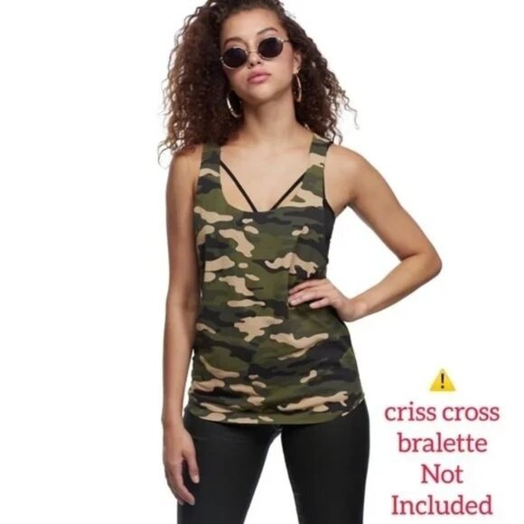 True Religion Green Camo Scoop Neck Muscle Tee - Picture 1 of 5